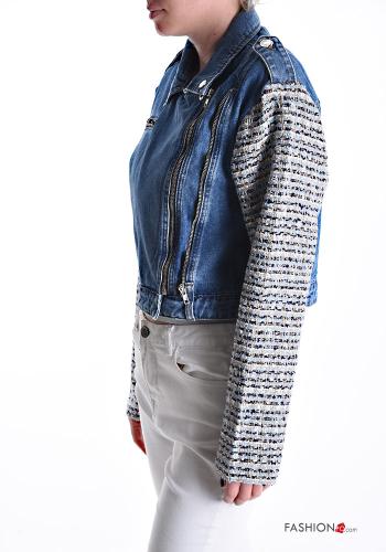 denim long sleeve Cotton Biker Jacket with pockets with zip - ph 3