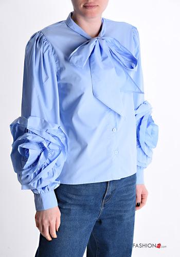 Camisa em Algodão manga comprida com gola com botões com laço
