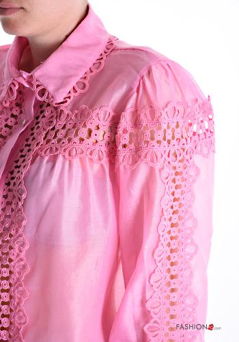 Camicia in Cotone maniche lunghe maniche a palloncino con colletto Fantasia ricamata con bottoni con strass - ph 4