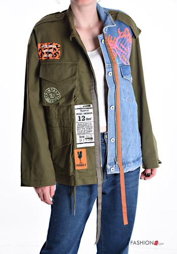 Giacca con colletto denim maniche lunghe Fantasia stampata con tasche con zip - ph 1