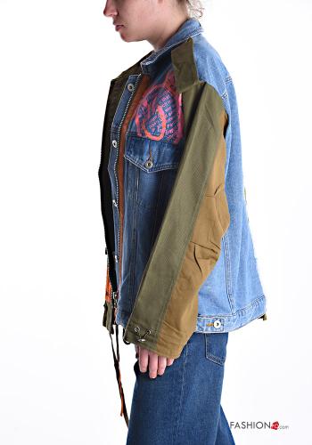 Giacca con colletto denim maniche lunghe Fantasia stampata con tasche con zip - ph 3