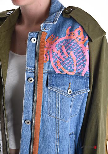 Giacca con colletto denim maniche lunghe Fantasia stampata con tasche con zip - ph 4