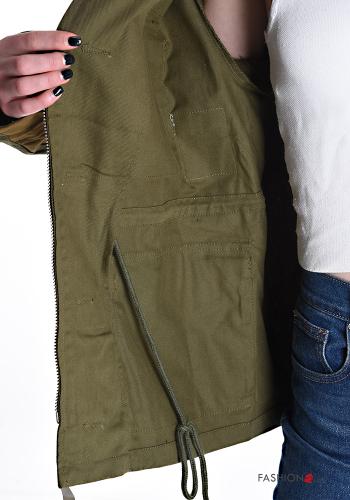 Giacca con colletto denim maniche lunghe Fantasia stampata con tasche con zip - ph 6