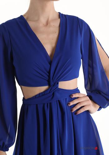 Vestido gasa manga larga corto con cinturón de tela - ph 4