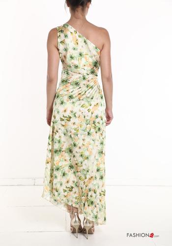 Vestido largo escote asimétrico con plisado asimetrico Estampado Floral - ph 2