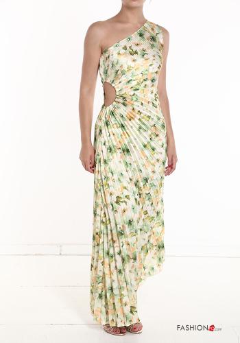 Vestido largo escote asimétrico con plisado asimetrico Estampado Floral - ph 3