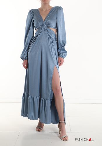 Robe longue à col en V avec fonte à volants - ph 1