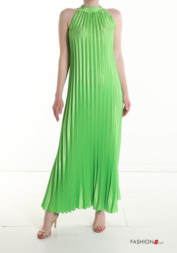 Vestido largo satén con plisado sin mangas con lazo - ph 1