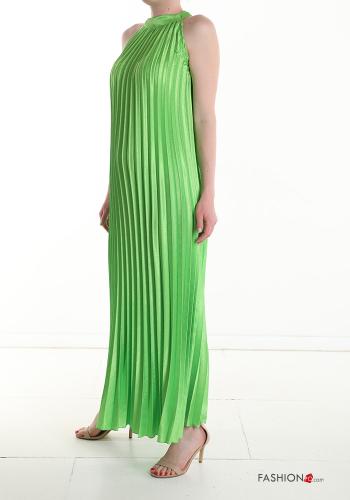 Vestido largo satén con plisado sin mangas con lazo - ph 2