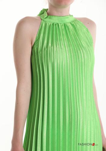 Vestido largo satén con plisado sin mangas con lazo - ph 3