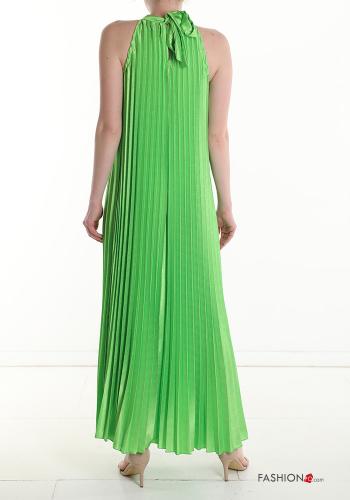 Vestido largo satén con plisado sin mangas con lazo - ph 4