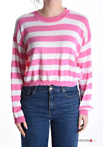 Maglione corto maniche lunghe girocollo Fantasia righe - ph 1