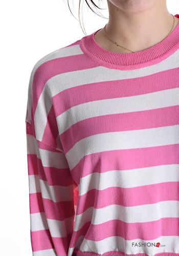 Maglione corto maniche lunghe girocollo Fantasia righe - ph 4