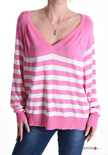 Maglietta a manica lunga Fantasia righe scollo a V