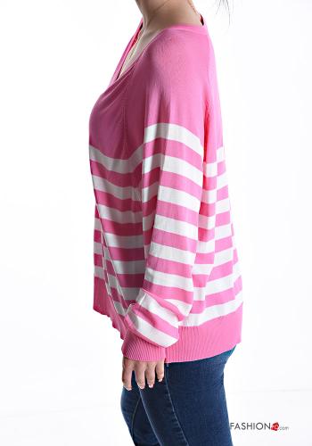 Maglietta a manica lunga Fantasia righe scollo a V - ph 3
