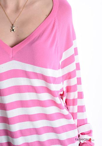 Maglietta a manica lunga Fantasia righe scollo a V - ph 4