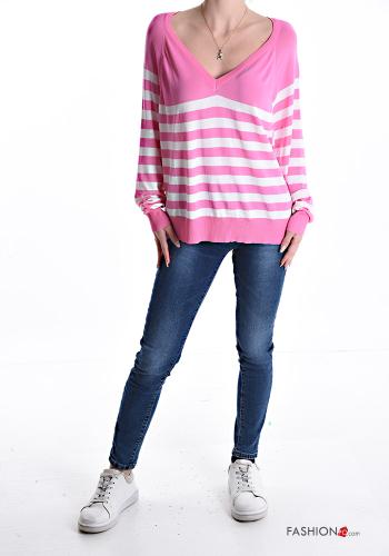 Maglietta a manica lunga Fantasia righe scollo a V - ph 5