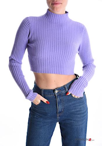 Gerippte u-boot ausschnitt kurz Strickpullover - ph 1