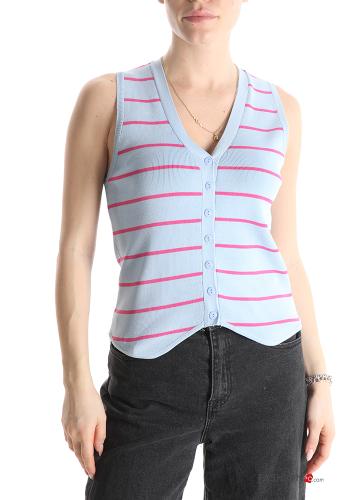 Striped Gilet with buttons with v-neck
