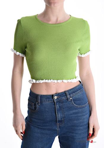 Top costine girocollo corto maniche corte