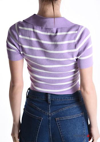 Top corto maniche corte con colletto Fantasia righe - ph 2