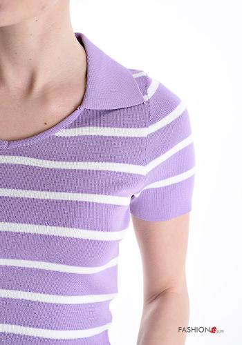 Top corto maniche corte con colletto Fantasia righe - ph 4