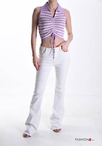 Striped sleeveless with collar mini Top with bow with drawstring - ph 5