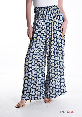 Pantalon évasé wide leg à Imprimé Floral avec élastique - ph 1