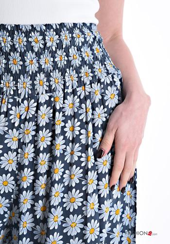 Pantalon évasé wide leg à Imprimé Floral avec élastique - ph 4