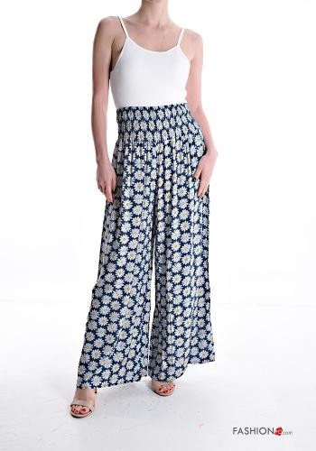 Pantalon évasé wide leg à Imprimé Floral avec élastique - ph 5