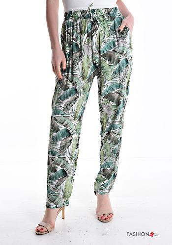 Leaf print Trousers with pockets with elastic - ph 1