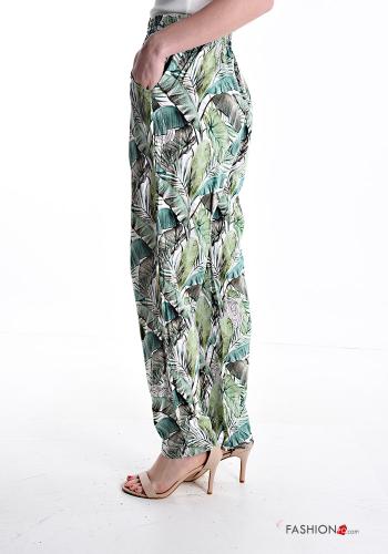 Leaf print Trousers with pockets with elastic - ph 3