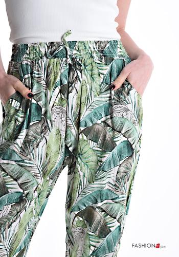 Leaf print Trousers with pockets with elastic - ph 4
