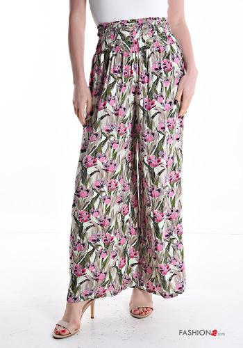 Pantalones acampanados wide leg Estampado Floral con elástico - ph 1