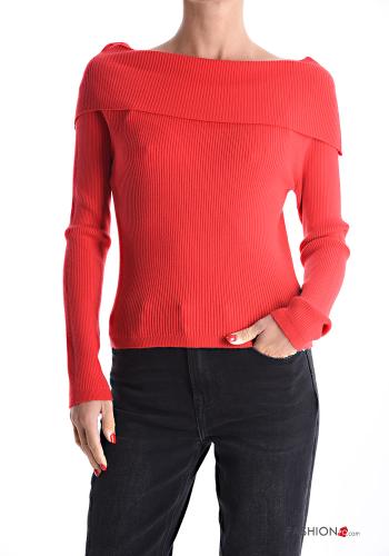 Ribbed long sleeve Cardigan bardot neckline - ph 1