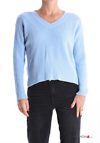 Ribbed mini long sleeve Sweater with v-neck - ph 1
