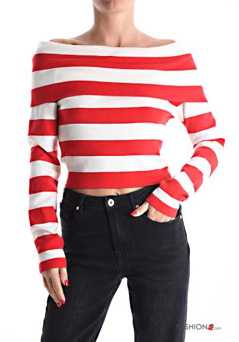 Jersey manga larga corto a rayas escote bardot - ph 1