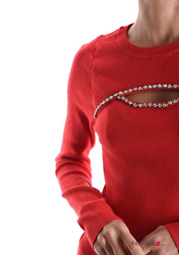 long sleeve crew neck knee-length Dress with rhinestones - ph 4