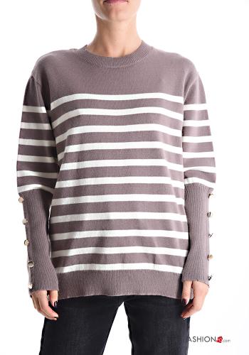 Striped long sleeve crew neck Sweater with buttons - ph 1
