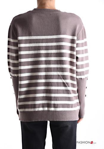 Striped long sleeve crew neck Sweater with buttons - ph 2
