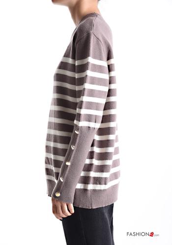 Striped long sleeve crew neck Sweater with buttons - ph 3