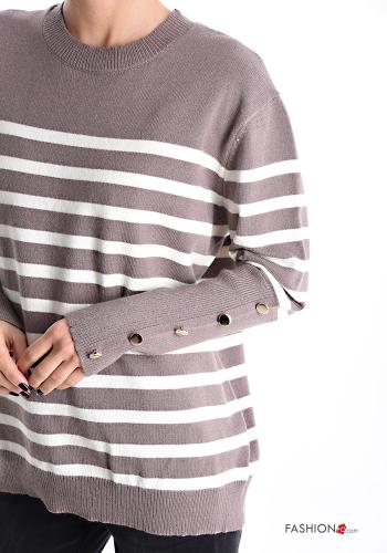Striped long sleeve crew neck Sweater with buttons - ph 4