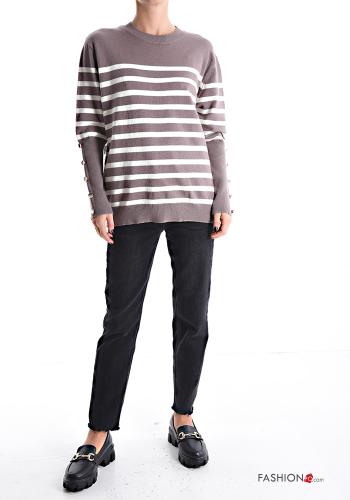 Striped long sleeve crew neck Sweater with buttons - ph 5