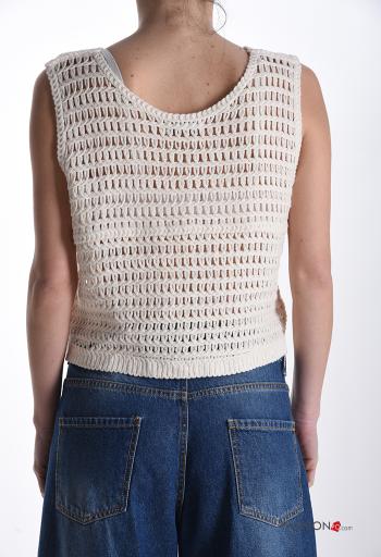 Top de Algodón sin mangas crochet Patrón bordado con botones con cuello en v - ph 2