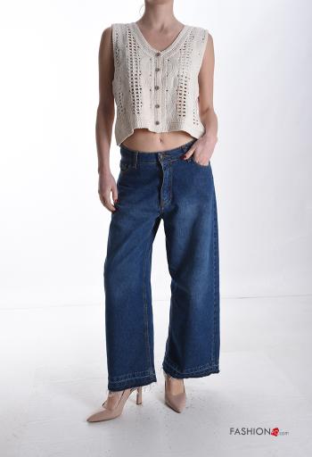 Top de Algodón sin mangas crochet Patrón bordado con botones con cuello en v - ph 5