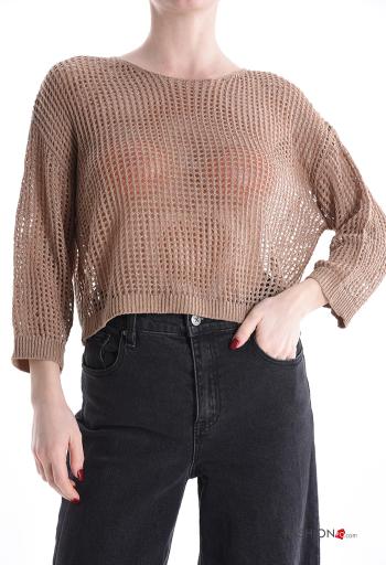 Maglione corto a rete girocollo maniche a tre quarti - ph 1