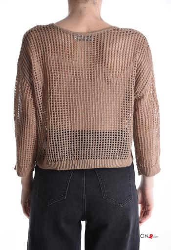 Maglione corto a rete girocollo maniche a tre quarti - ph 2