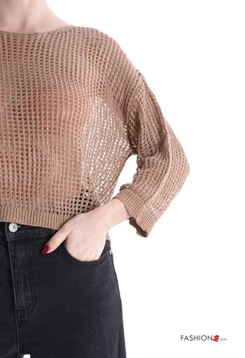 Maglione corto a rete girocollo maniche a tre quarti - ph 4