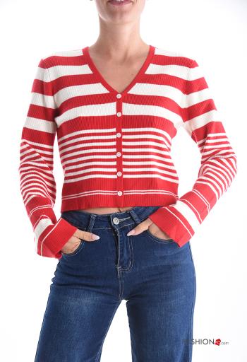 Cardigan maniche lunghe Fantasia righe con bottoni scollo a V - ph 1
