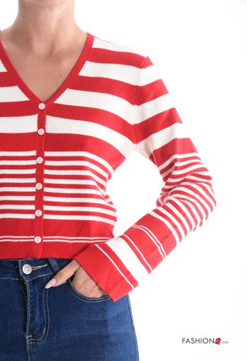 Cardigan maniche lunghe Fantasia righe con bottoni scollo a V - ph 4